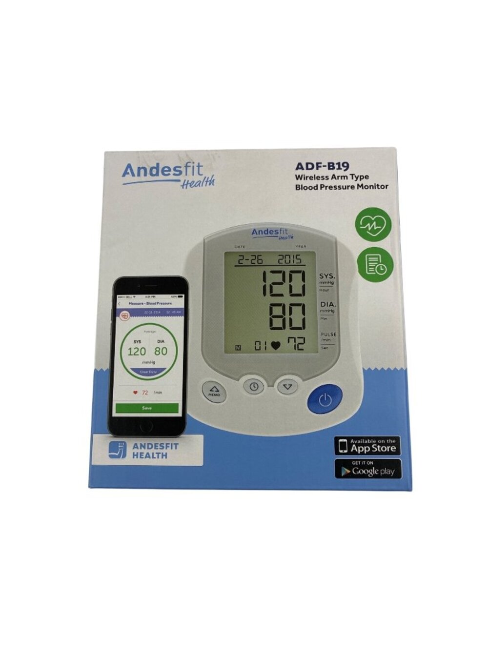 New in Box AndesFIT ADF-B19 Wireless Arm Blood Pressure Monitor - Bluetooth